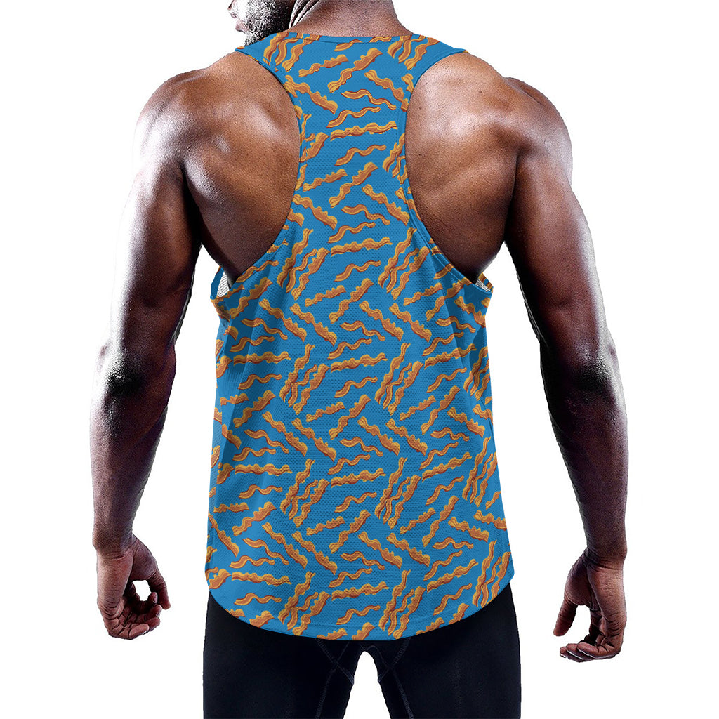 Blue Crispy Bacon Pattern Print Training Tank Top