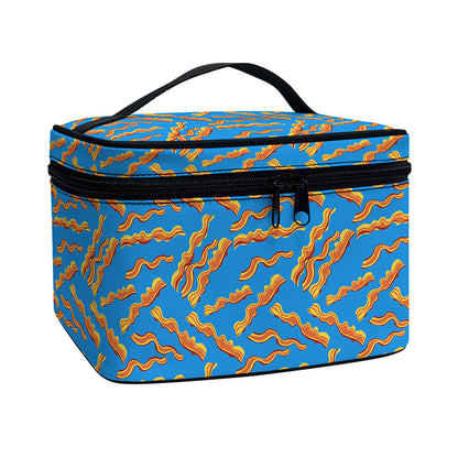 Blue Crispy Bacon Pattern Print Travel Makeup Bag