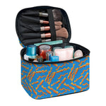 Blue Crispy Bacon Pattern Print Travel Makeup Bag