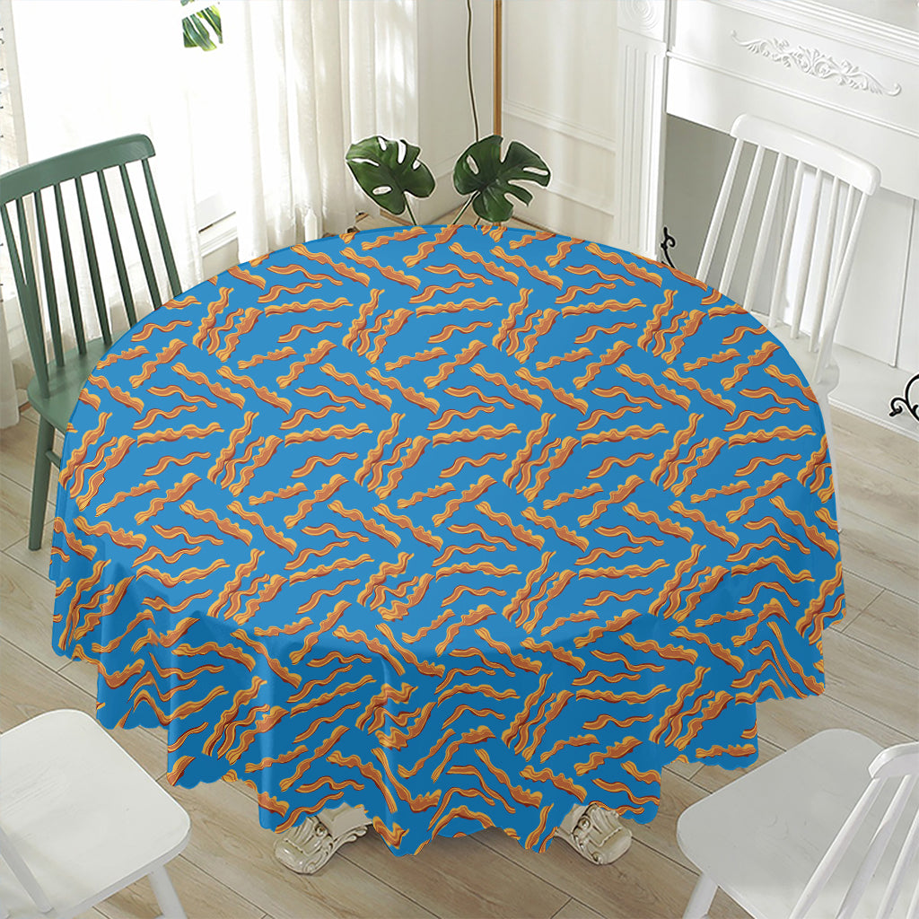 Blue Crispy Bacon Pattern Print Waterproof Round Tablecloth
