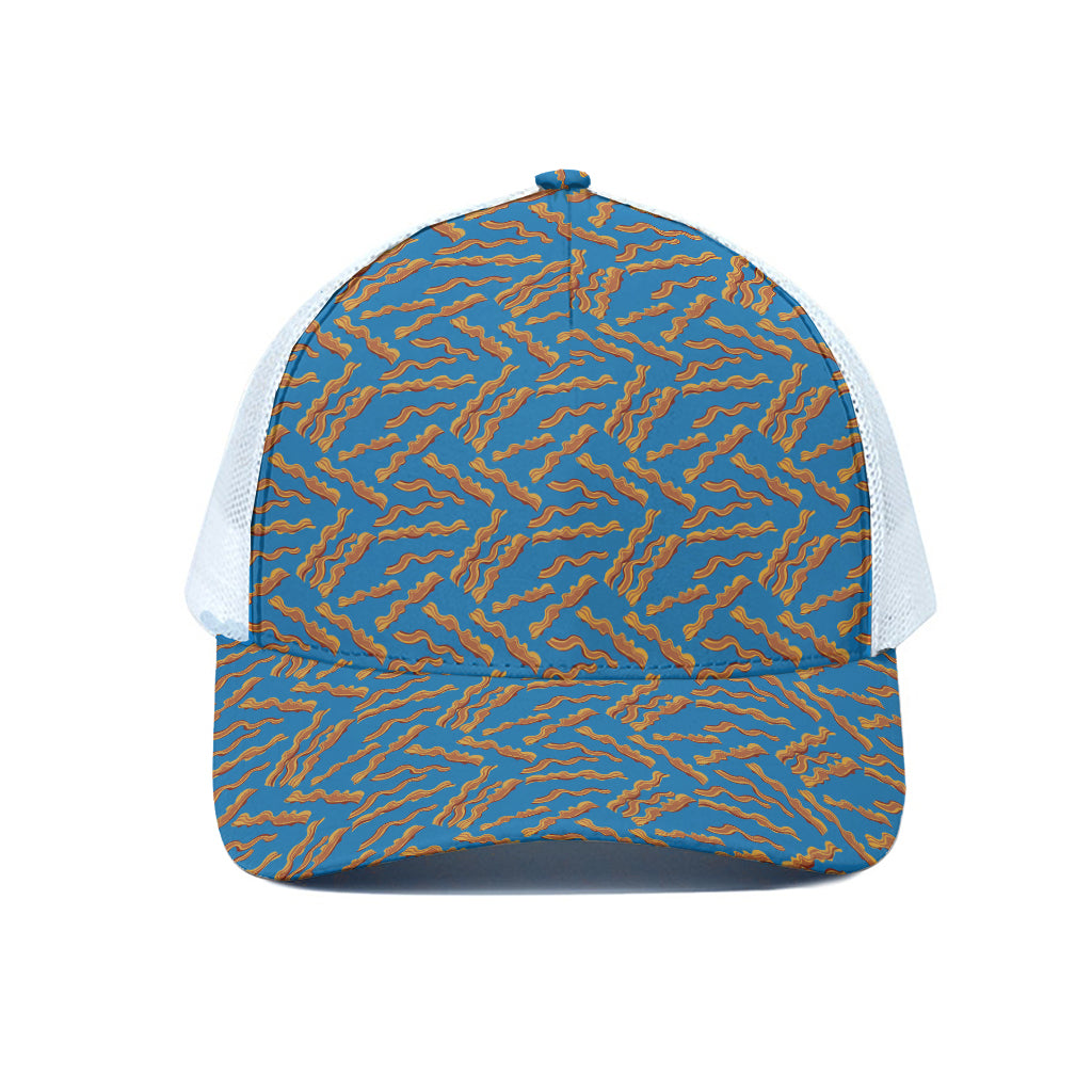 Blue Crispy Bacon Pattern Print White Mesh Trucker Cap