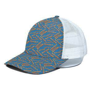 Blue Crispy Bacon Pattern Print White Mesh Trucker Cap