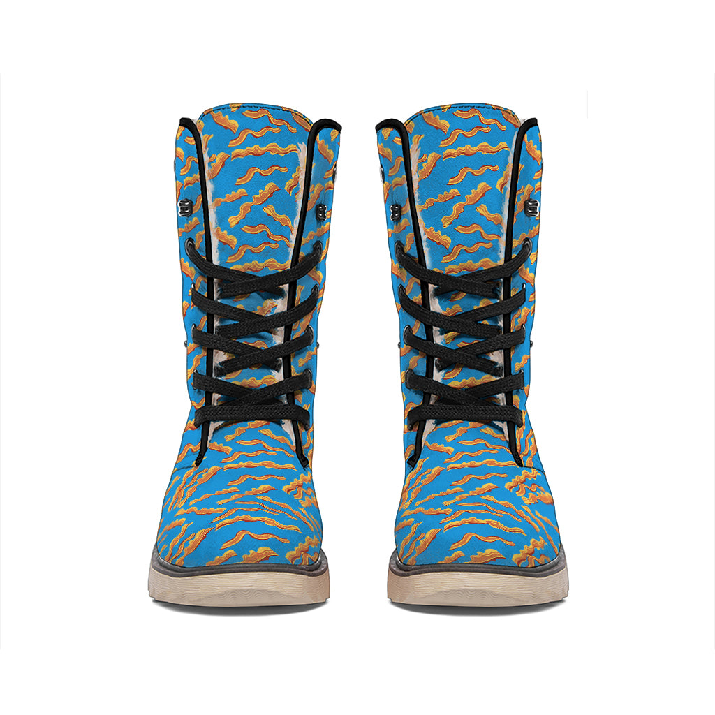 Blue Crispy Bacon Pattern Print Winter Boots