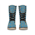 Blue Crispy Bacon Pattern Print Winter Boots