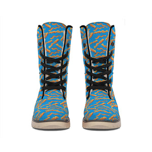 Blue Crispy Bacon Pattern Print Winter Boots