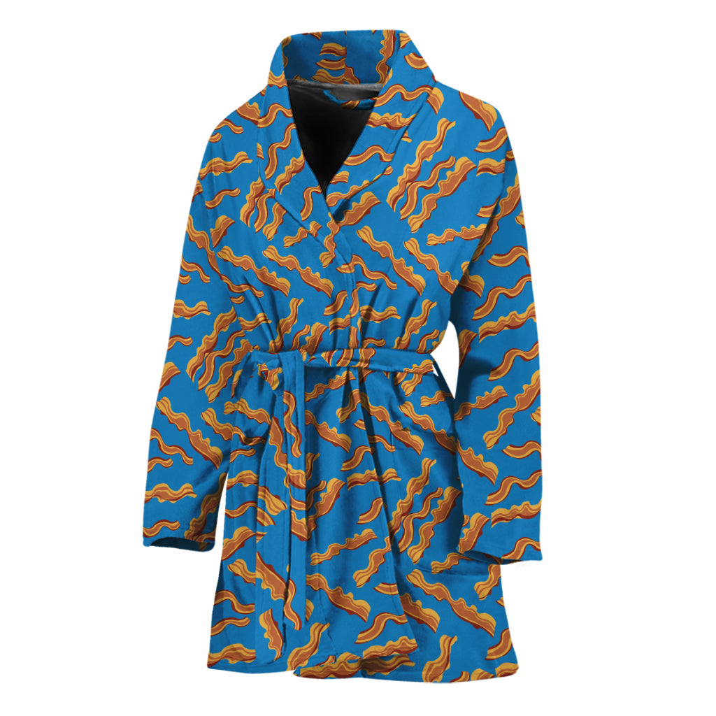 Blue Crispy Bacon Pattern Print Women's Bathrobe