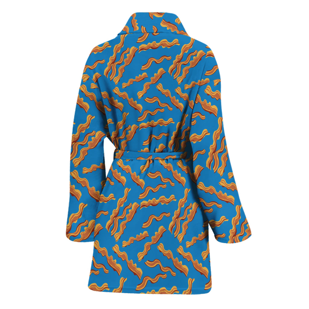 Blue Crispy Bacon Pattern Print Women's Bathrobe