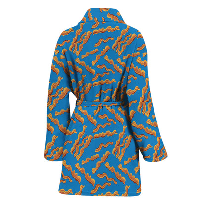 Blue Crispy Bacon Pattern Print Women's Bathrobe