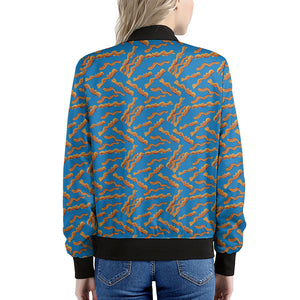 Blue Crispy Bacon Pattern Print Women's Bomber Jacket