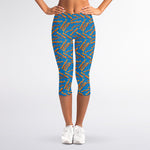 Blue Crispy Bacon Pattern Print Women's Capri Leggings