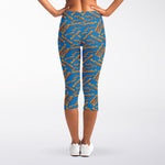 Blue Crispy Bacon Pattern Print Women's Capri Leggings