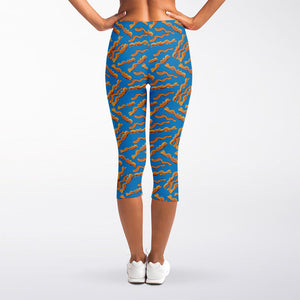 Blue Crispy Bacon Pattern Print Women's Capri Leggings