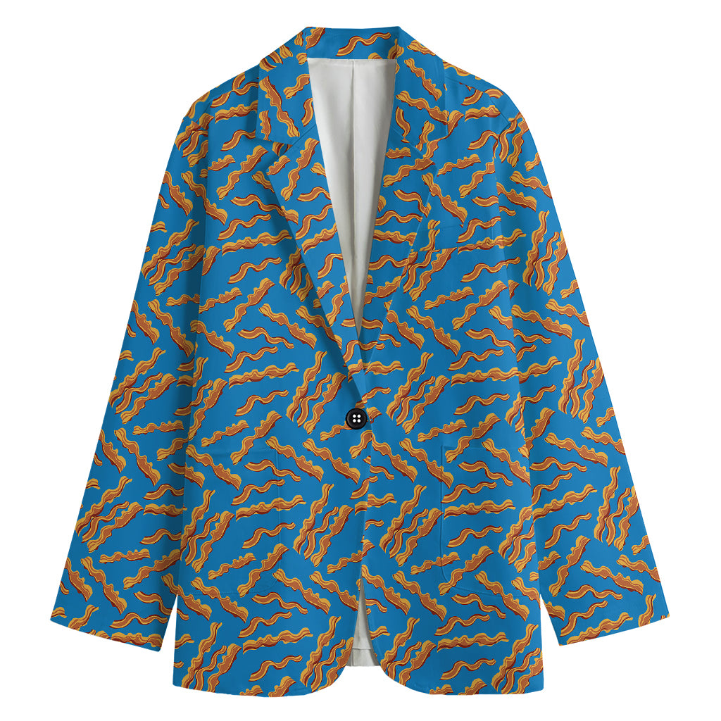 Blue Crispy Bacon Pattern Print Women's Cotton Blazer