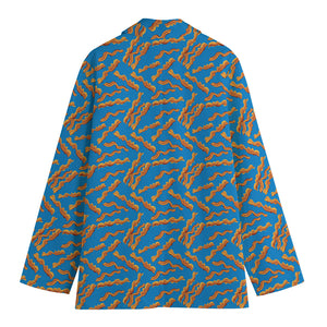 Blue Crispy Bacon Pattern Print Women's Cotton Blazer