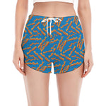 Blue Crispy Bacon Pattern Print Women's Split Running Shorts