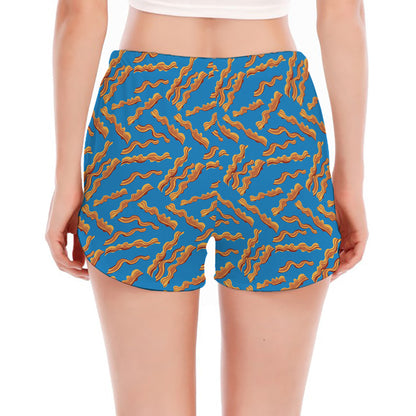 Blue Crispy Bacon Pattern Print Women's Split Running Shorts