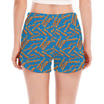 Blue Crispy Bacon Pattern Print Women's Split Running Shorts