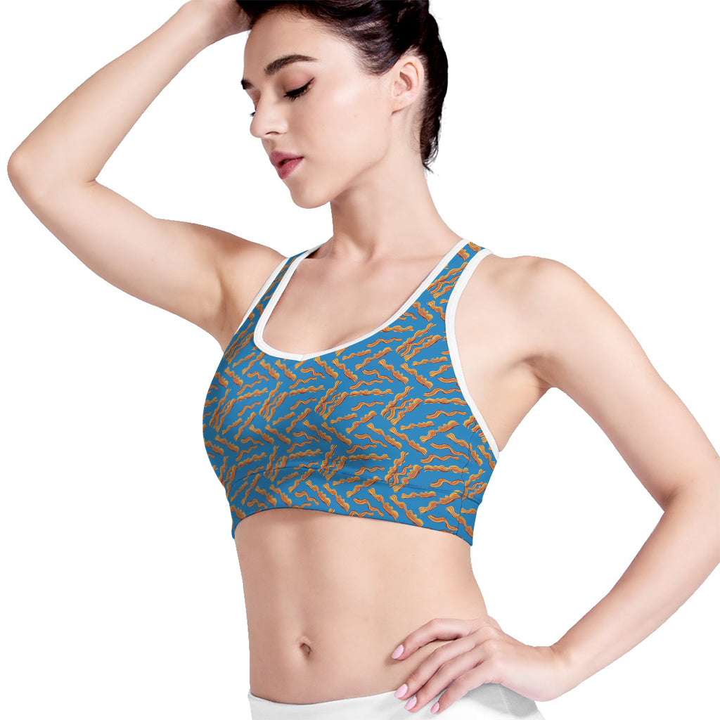 Blue Crispy Bacon Pattern Print Women's Sports Bra