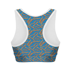 Blue Crispy Bacon Pattern Print Women's Sports Bra