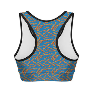 Blue Crispy Bacon Pattern Print Women's Sports Bra