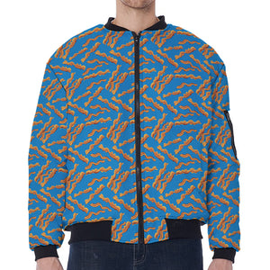 Blue Crispy Bacon Pattern Print Zip Sleeve Bomber Jacket