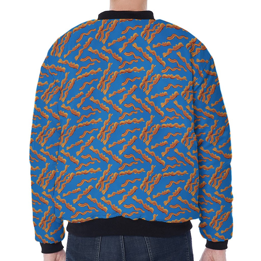 Blue Crispy Bacon Pattern Print Zip Sleeve Bomber Jacket