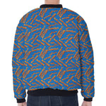 Blue Crispy Bacon Pattern Print Zip Sleeve Bomber Jacket