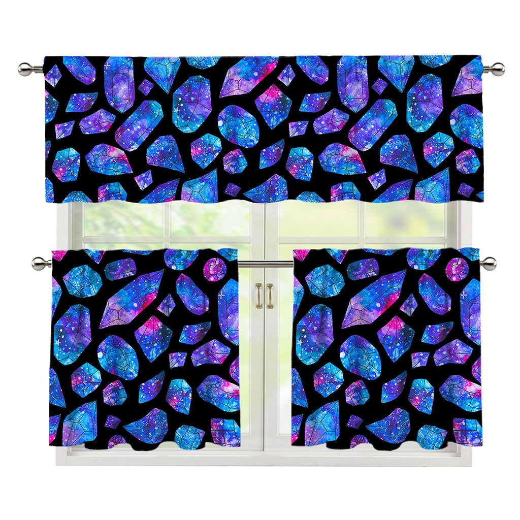 Blue Crystal Cosmic Galaxy Space Print 3 Piece Kitchen Curtains