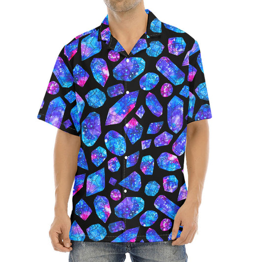 Blue Crystal Cosmic Galaxy Space Print Aloha Shirt