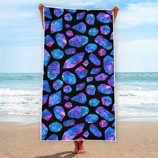 Blue Crystal Cosmic Galaxy Space Print Beach Towel