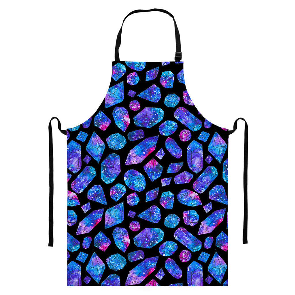 Blue Crystal Cosmic Galaxy Space Print Bib Apron With Pocket