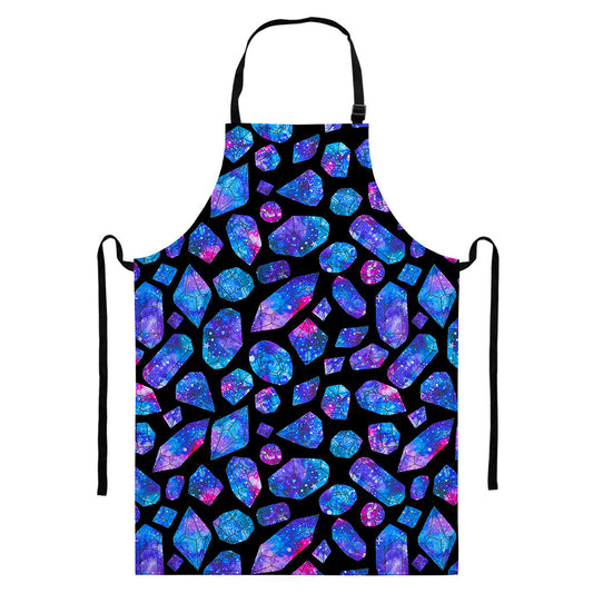 Blue Crystal Cosmic Galaxy Space Print Bib Apron With Pocket