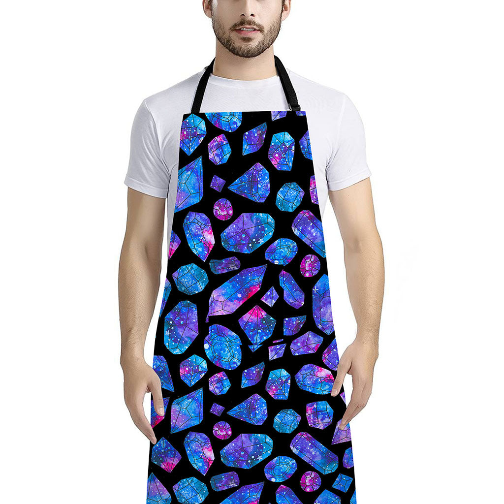 Blue Crystal Cosmic Galaxy Space Print Bib Apron With Pocket