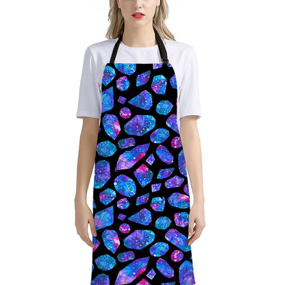Blue Crystal Cosmic Galaxy Space Print Bib Apron With Pocket