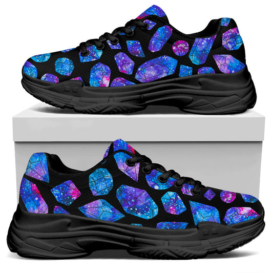 Blue Crystal Cosmic Galaxy Space Print Black Chunky Shoes