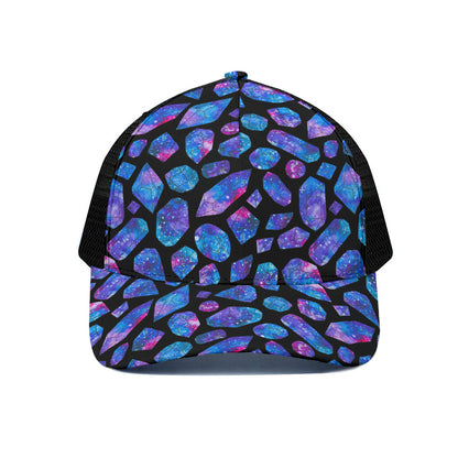 Blue Crystal Cosmic Galaxy Space Print Black Mesh Trucker Cap