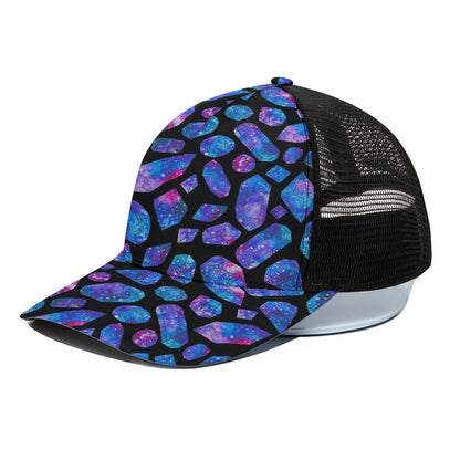 Blue Crystal Cosmic Galaxy Space Print Black Mesh Trucker Cap