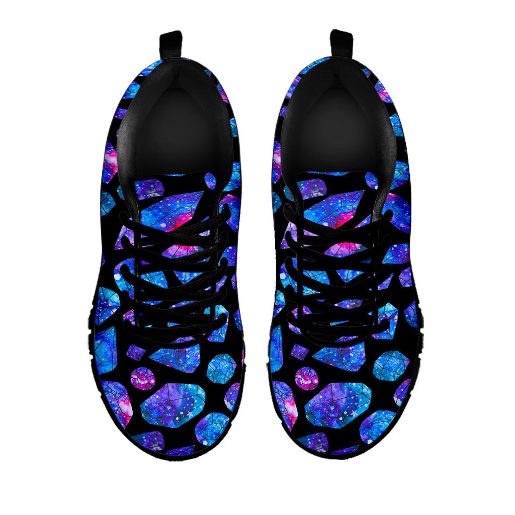 Blue Crystal Cosmic Galaxy Space Print Black Running Shoes