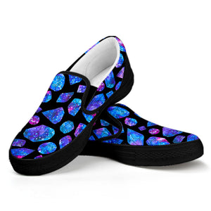 Blue Crystal Cosmic Galaxy Space Print Black Slip On Sneakers