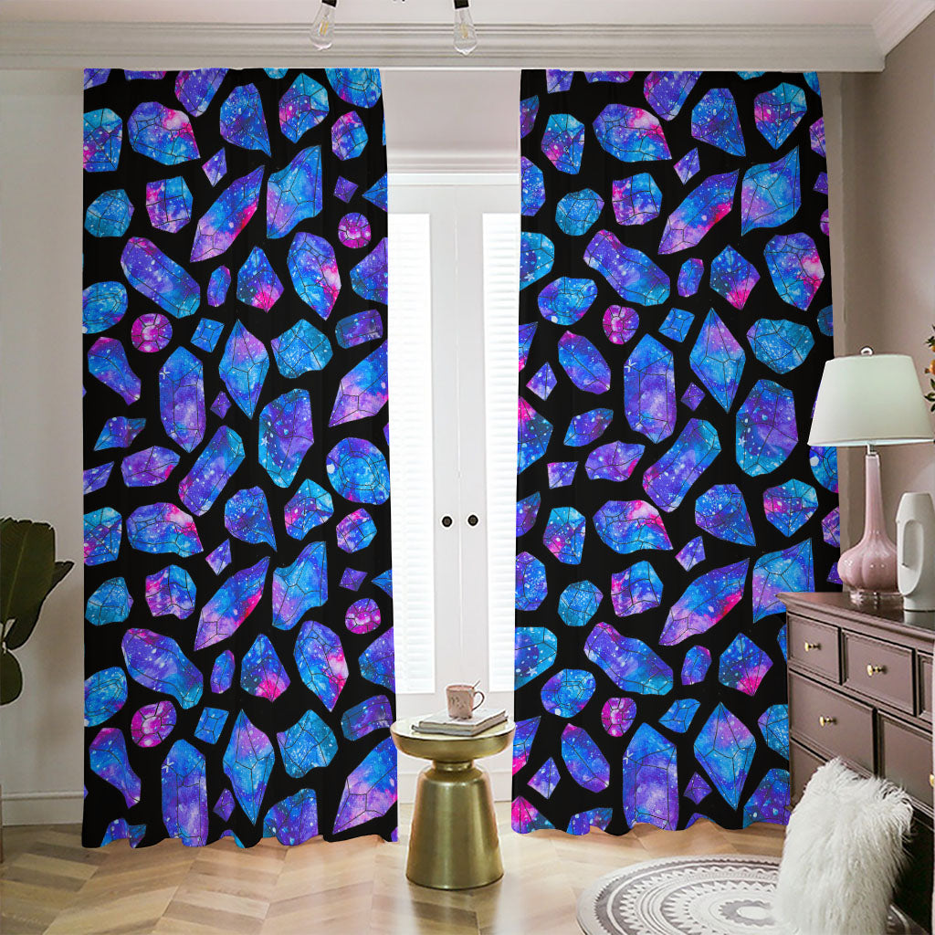 Blue Crystal Cosmic Galaxy Space Print Blackout Pencil Pleat Curtains