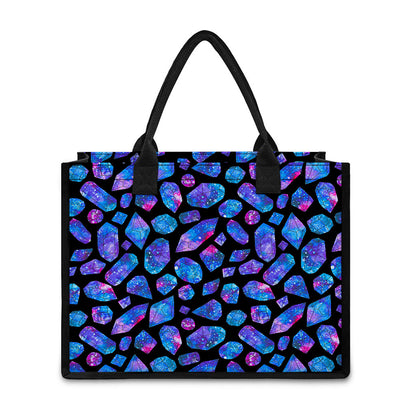 Blue Crystal Cosmic Galaxy Space Print Canvas Tote Bag