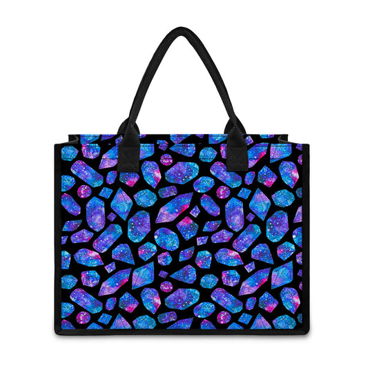 Blue Crystal Cosmic Galaxy Space Print Canvas Tote Bag