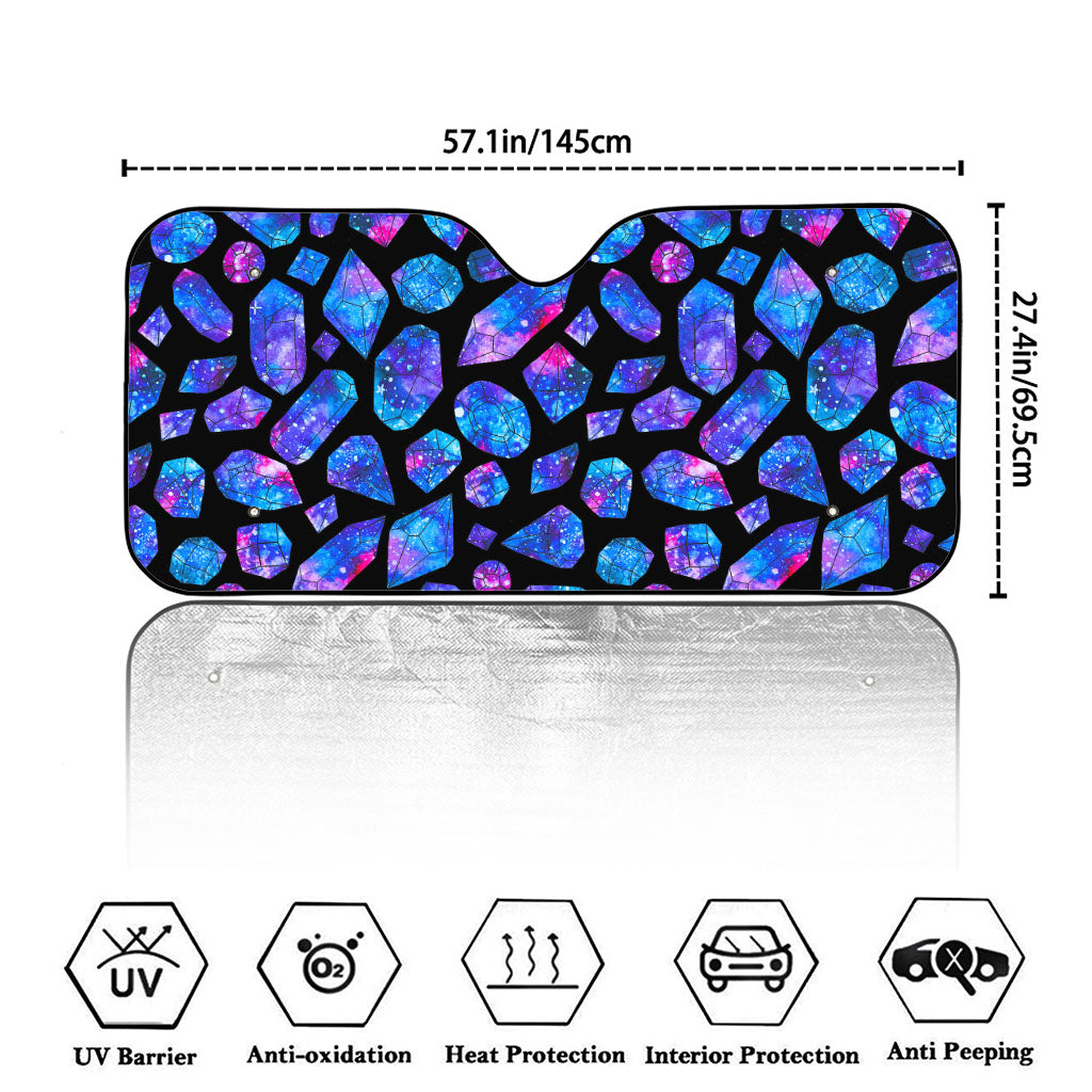 Blue Crystal Cosmic Galaxy Space Print Car Windshield Sun Shade
