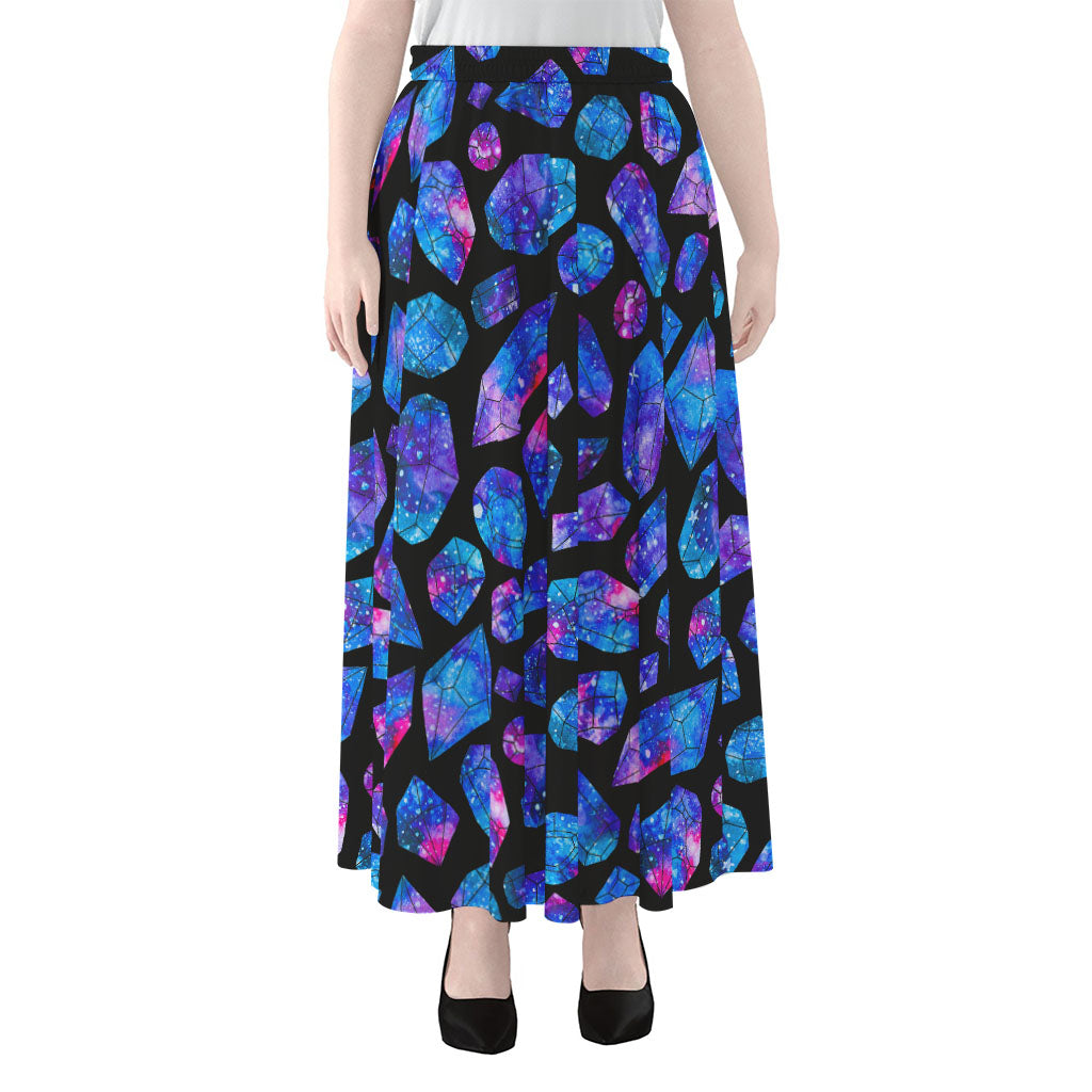 Blue Crystal Cosmic Galaxy Space Print Chiffon Maxi Skirt