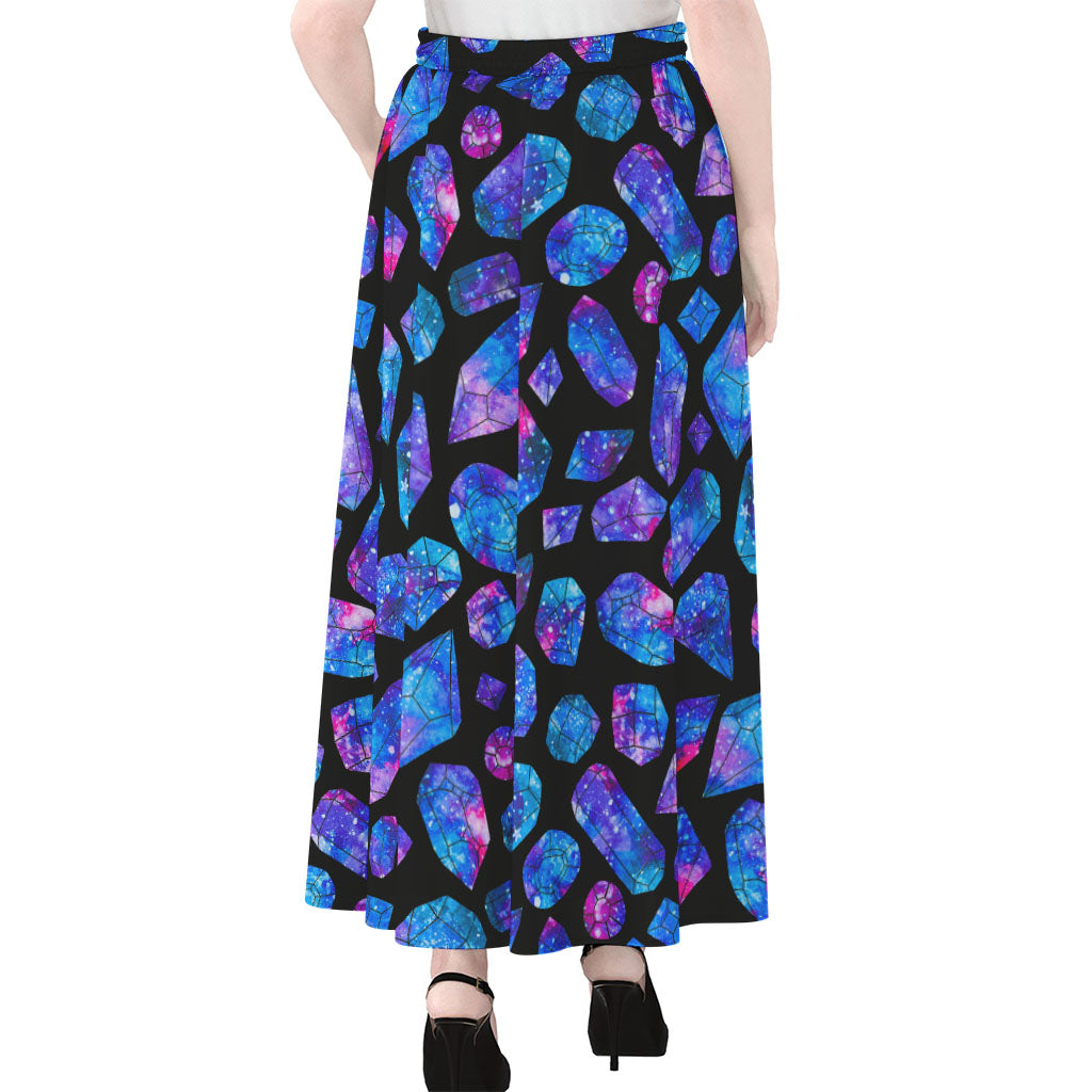Blue Crystal Cosmic Galaxy Space Print Chiffon Maxi Skirt