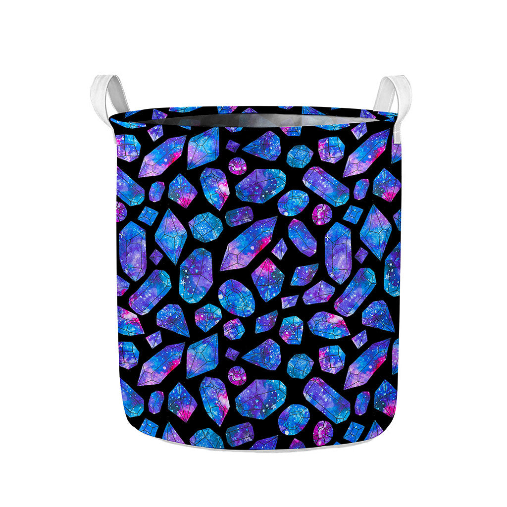 Blue Crystal Cosmic Galaxy Space Print Collapsible Laundry Basket
