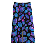 Blue Crystal Cosmic Galaxy Space Print Cotton Front Slit Maxi Skirt
