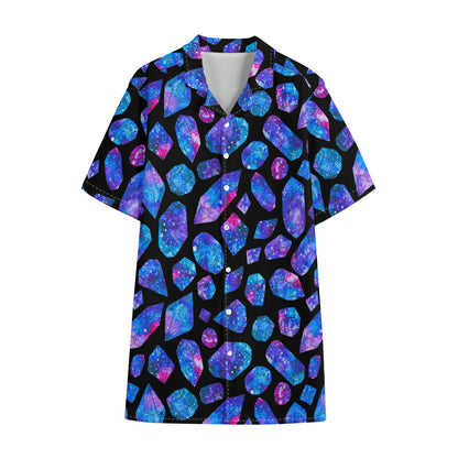 Blue Crystal Cosmic Galaxy Space Print Cotton Hawaiian Shirt