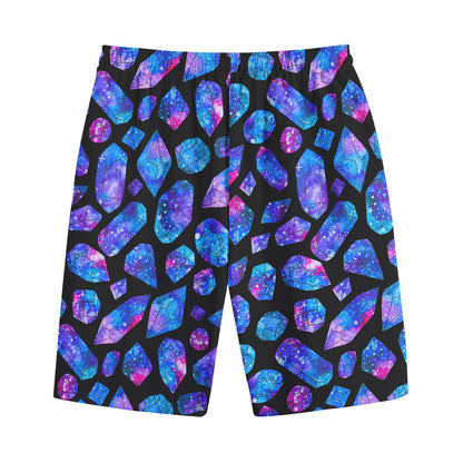 Blue Crystal Cosmic Galaxy Space Print Cotton Shorts