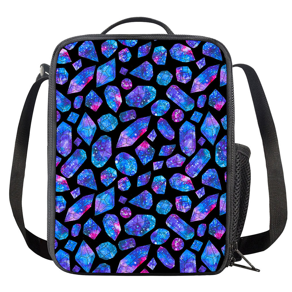 Blue Crystal Cosmic Galaxy Space Print Crossbody Lunch Bag